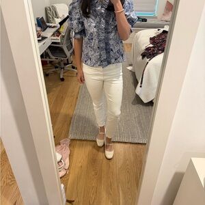 MOTHER Cream Ankle Skinny Jeans
